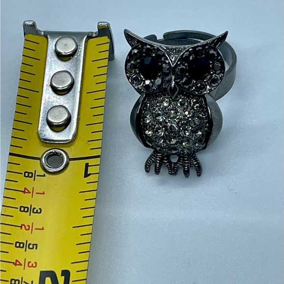 Vintage Adjustable faux diamond & Black Gemstone cute flashy owl ring - Picture 3 of 5